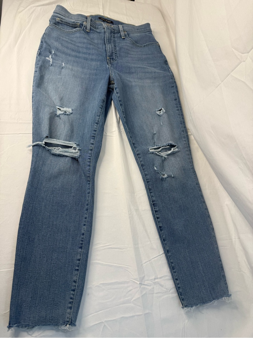 Lucky Brand Distressed High Rise Skinny Blue Denim Raw Hem Women's Jeans